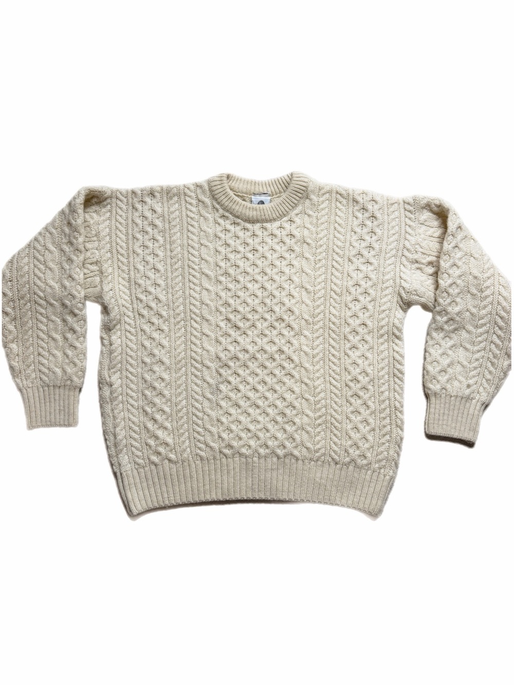 VTG Woolmark Fisherman Cable Knit 100% Wool Hand Knit Chunky Sweater M Winter